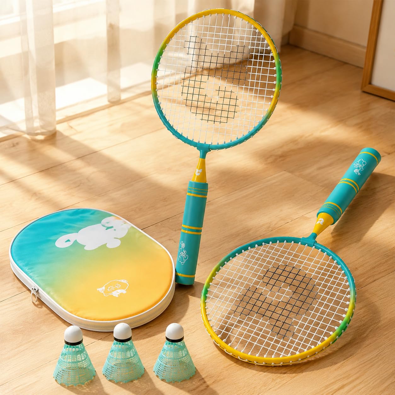 Badminton Schläger Set für 3-12 Jahre – 2 Federballschläger aus Metall für Anfänger