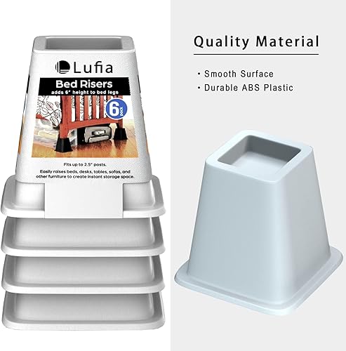 Miniatura 5 de Lufia Elevadores de muebles de cama, elevadores de cama resistentes de 6 pulgadas para sofá, mesa, silla o escritorio, juego de 4 elevadores de cama
