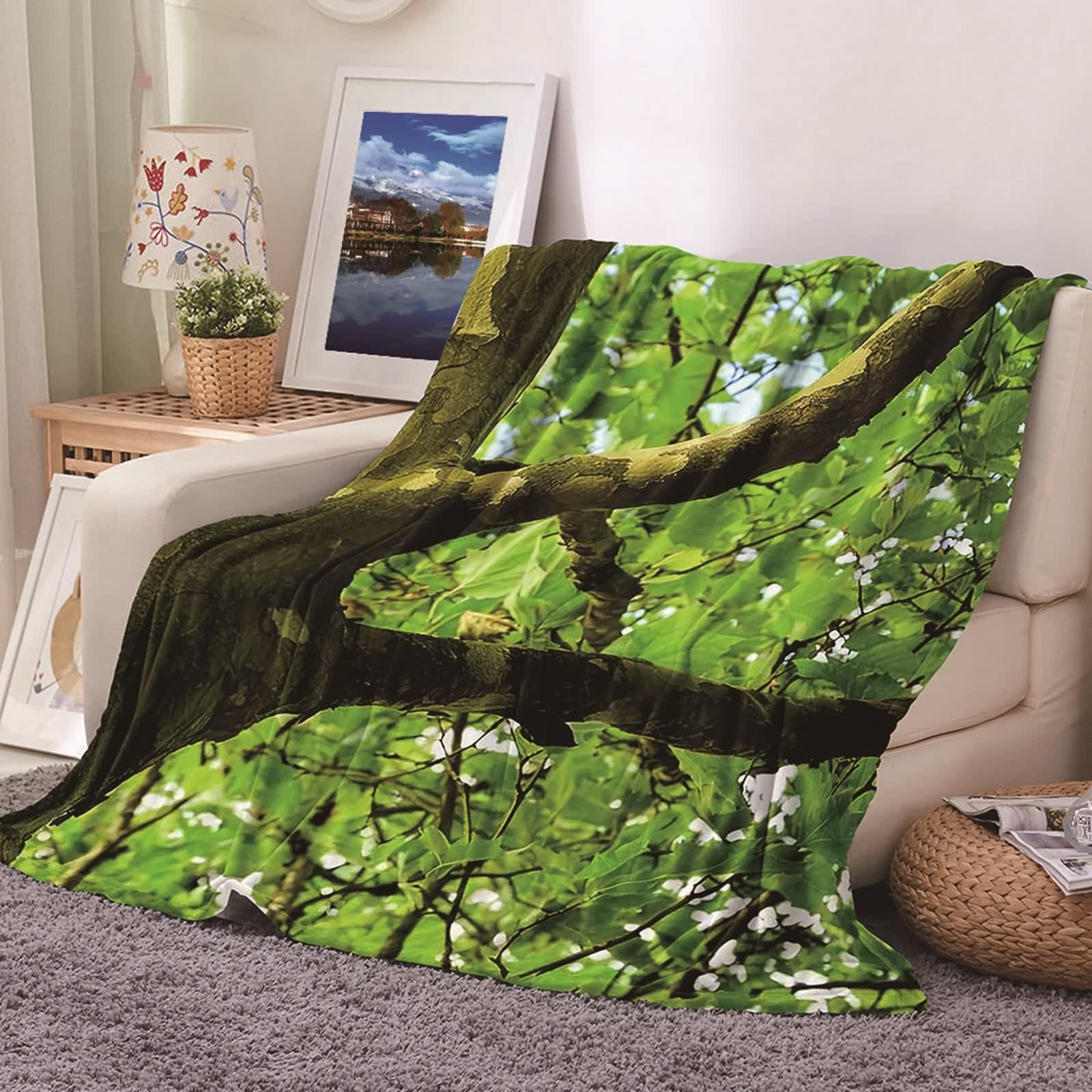 Plaid polaire flannel 180x240cm KnSam vert | Couverture de lit