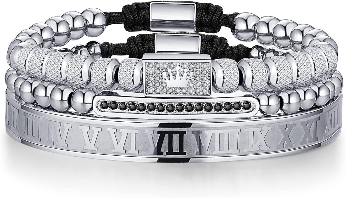 3PCS Stainless Steel Bracelets for Men Gold Roman Numeral Bangle Bracelet Twisted Cable Bracelet Adjustable Cuff Bracelet Mens Luxury Jewelry Bracelets Gifts