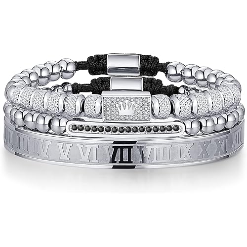 WFYOU 3PCS Stainless Steel Bracelets for Men Gold Roman Numeral Bangle Bracelet Twisted Cable Bracelet Adjustable Cuff Bracelet Mens Luxury Jewelry Bracelets Gifts