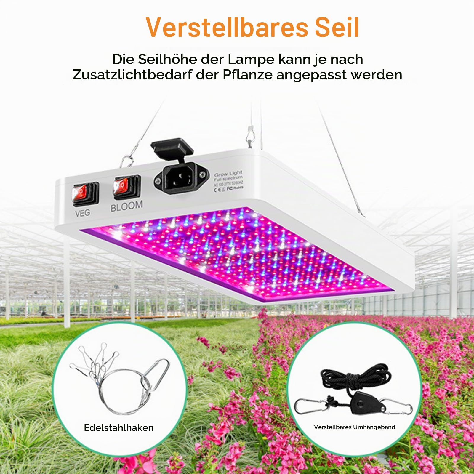 Pflanzenlampe LED Vollspektrum - 2000W 312 LED Grow Lampe Vollspektrum mit Veg/Bloom Doppelschaltern, UV Lampe Pflanzen Grow Light, Hängende Wachstumslampen für Pflanzen, Gewächshaus, Gemüse & Blumen