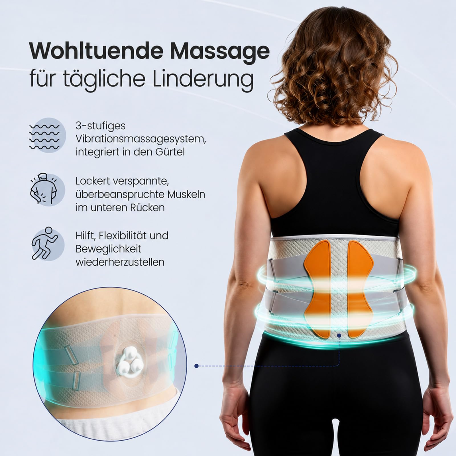 Orthofit Gürtel, Orthofit Impuls-Therapie-System Für Den Rücken, Stabilisierung Der Körpermitte, Beidseitig Komprimierenden Elastikbändern, Abnehmbares Hauptgerät (Grau)