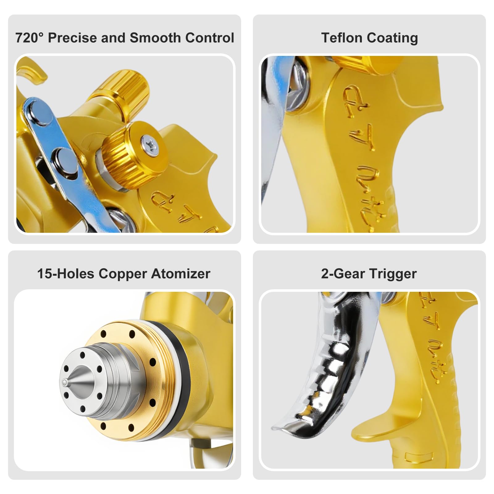HVLP - Pistola a spruzzo con ugelli da 1,4/1,7/2,0/2,5 mm e regolatore di pressione dell'aria per pistola da verniciatura (oro)