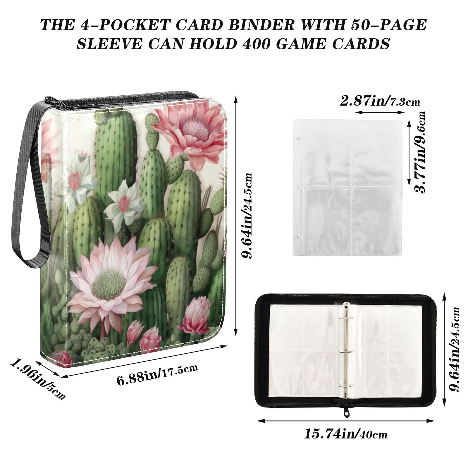 Amazon.com: Kigai Cactus Flower Card Binder - 400 Pockets Card Holder with  50 Sleeves, Trading Card Album Folder for Boys Girls : Toys & Games