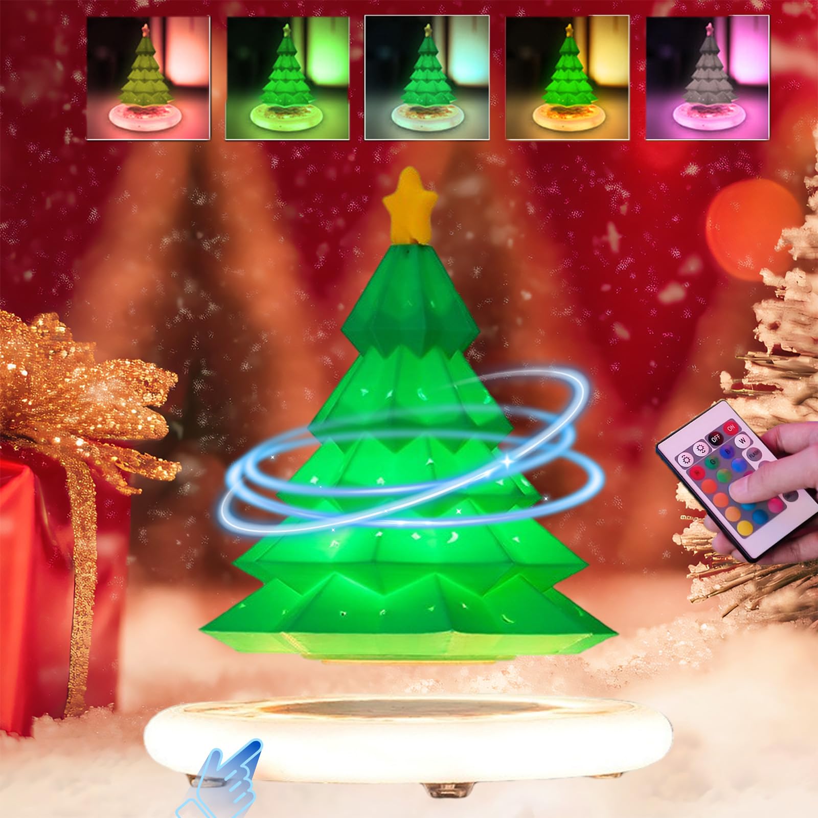 Levitating Lamp, RGB Christmas Tree Night Light, 360° Floating & Spinning in Air Freely with Christmas Tree, Magnetic Floating Table Lamp Toys with Glowing Base Home Desk Christmas Decoration