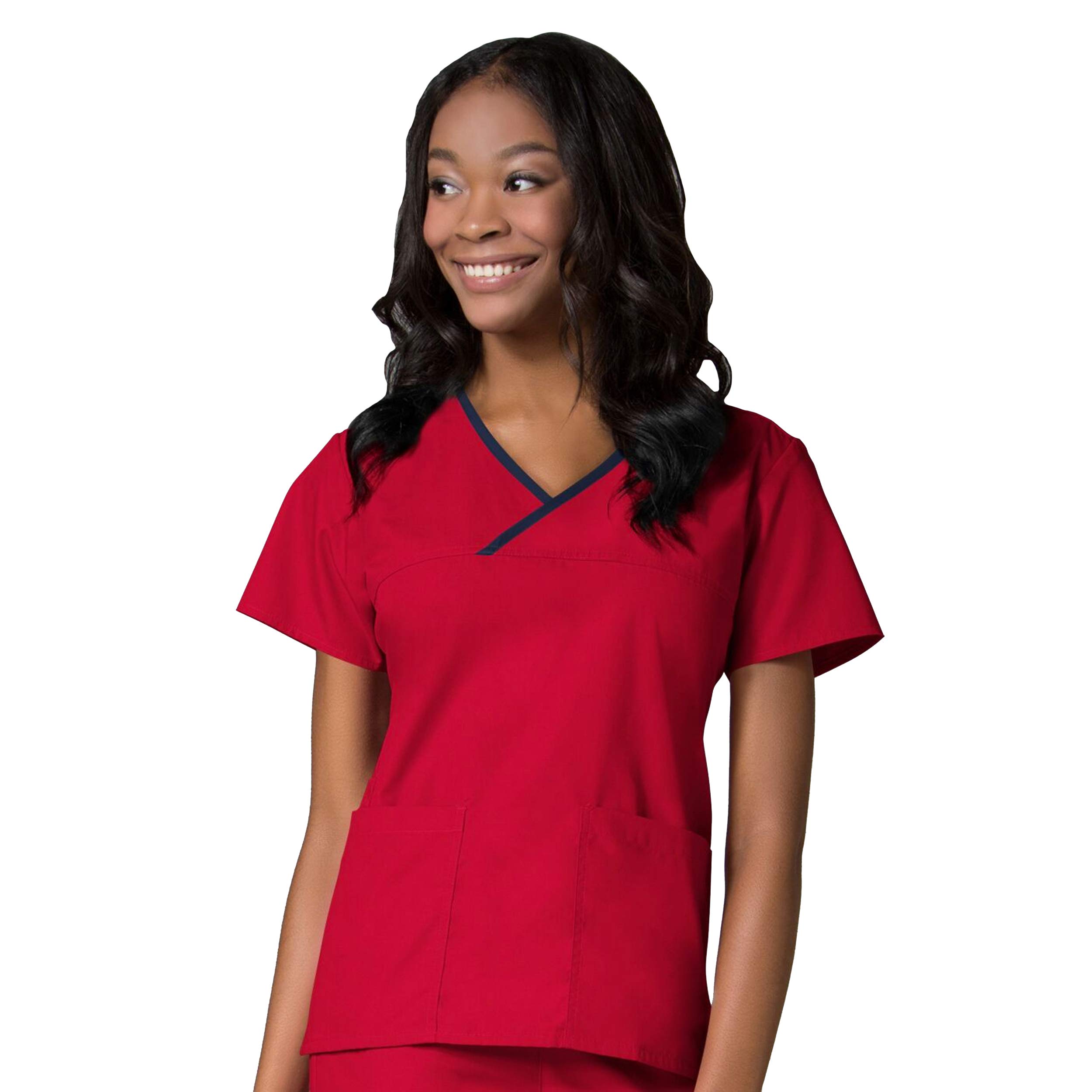 Maevn Women's Core Contrast Mock Wrap Top(Red, Medium)