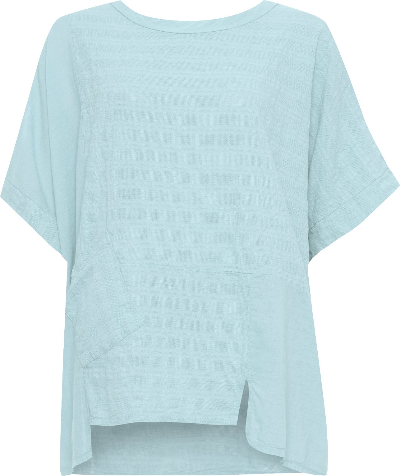 WearAll Women's Plus Linen Hanky Hem Top Ladies Baggy Oversized Short Batwing Sleeve - Sky Blue - 20-22