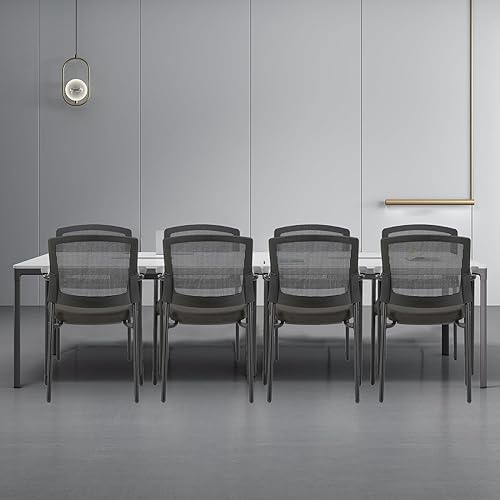 Miniatura 2 de CLATINA Silla clásica de recepción para invitados con respaldo de malla y reposabrazos, silla apilable ergonómica con cojín de asiento grueso para