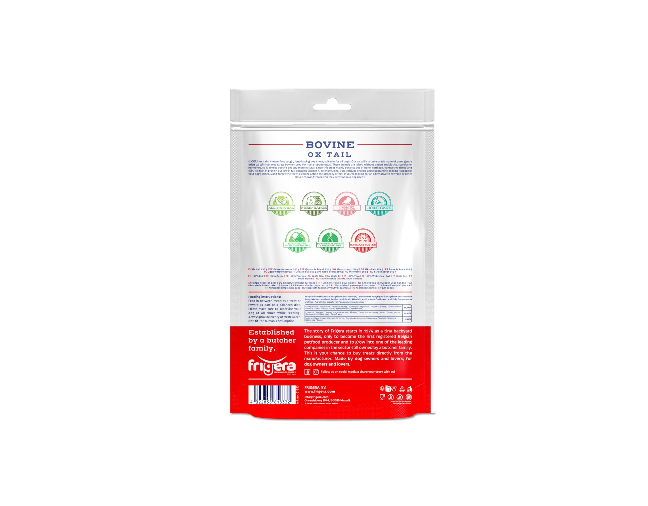 Frigera Queue de Bœuf 250g – Friandises Naturelles et Riches en protéines pour Chiens, sans Gluten ni céréales, Snacks de qualité sans additifs