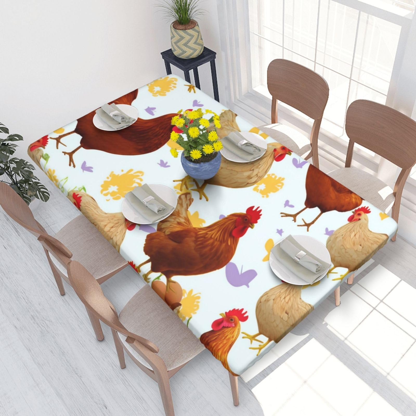 WPKJU A Brood of Chickens Printed Tablecloths 4ft Rectangular Table Covers Washable Polyester Decorative Table Cloth for Dining Table Picnic Wedding
