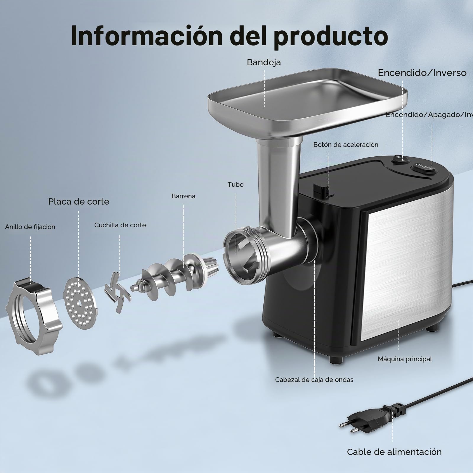 Picadora de carne eléctrica, 2000W profesional picar Carne para hacer salchichas y kubbe con 3 placas, 3 clicers y embutidora, picadora eléctrica para cocina doméstica