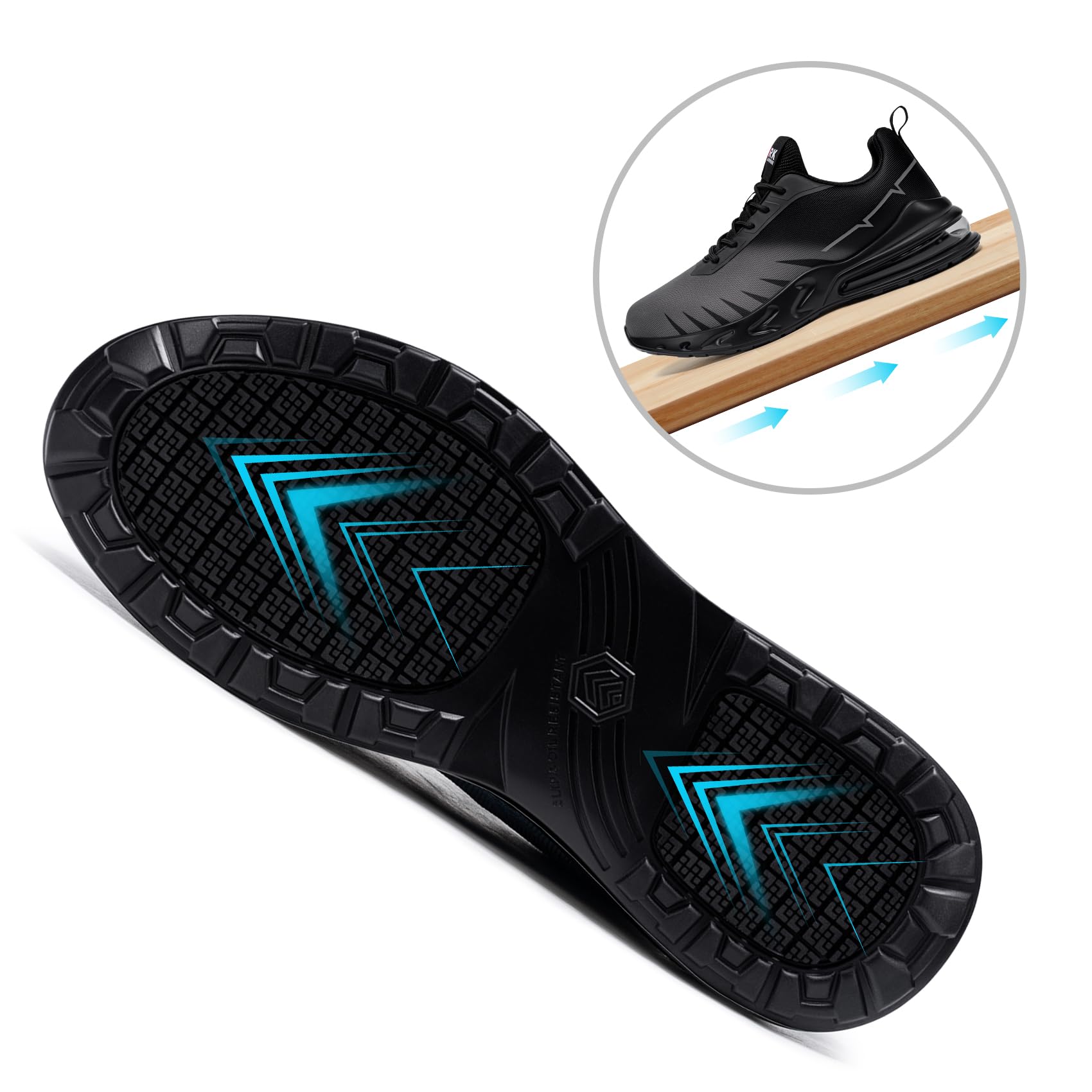 LARNMERN Zapatillas de Cocina Hombre Antideslizante Zapatos de Trabajo Hostelería Transpirable Calzado Sin Punta de Acero Bambas,Negro 42 EU