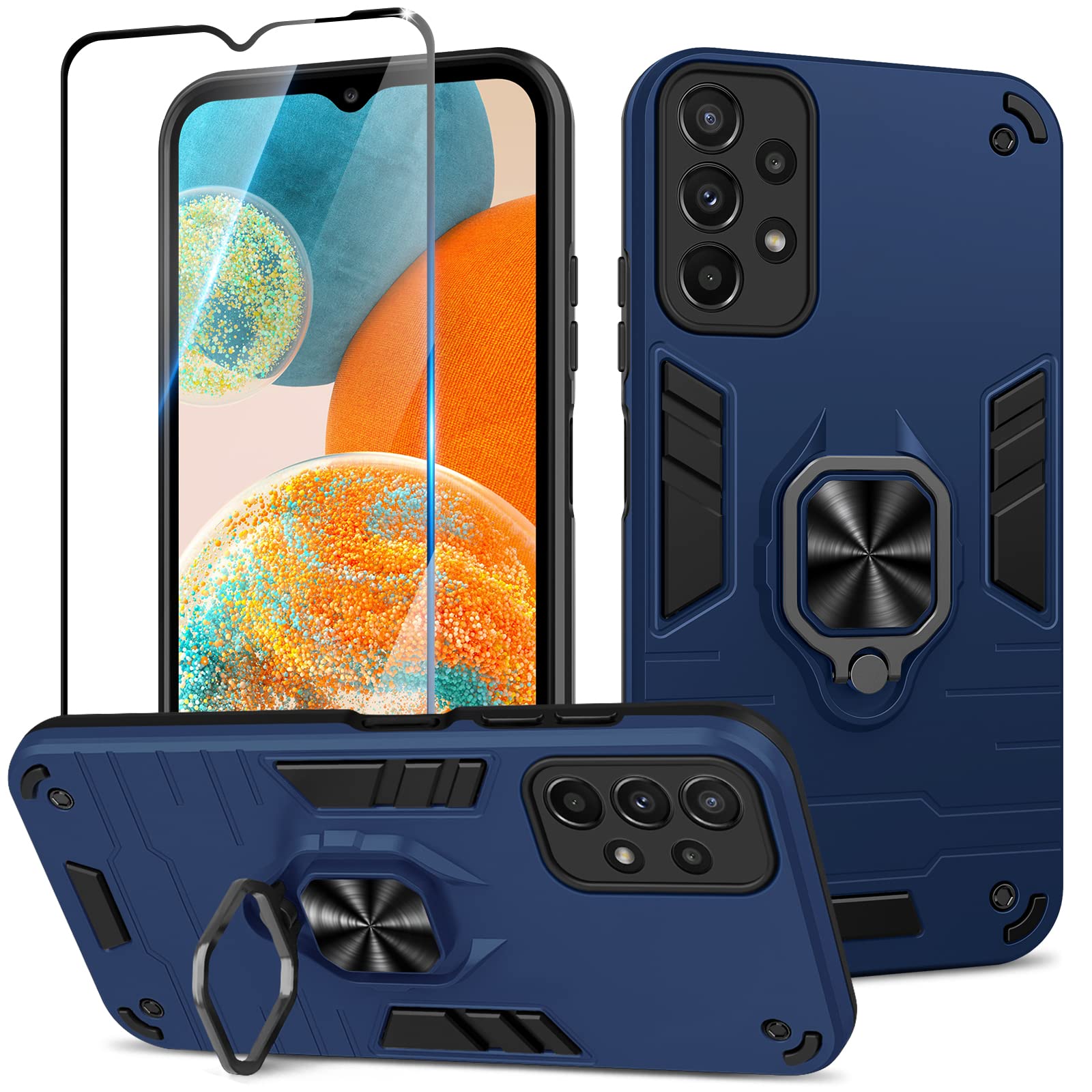 Funda para Samsung Galaxy A13 4G con Cristal Templado Protector Pantalla, Carcasa Antigolpes con Soporte anular metálico, Case Protectora de Grado Militar, Negro — view 58
