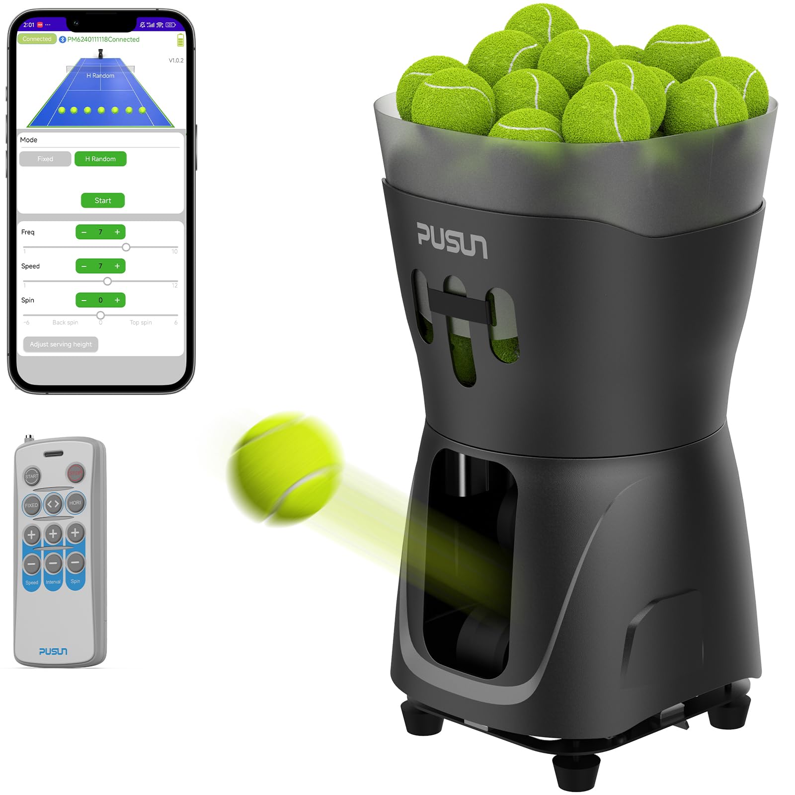 PT-Mini Pro - Macchina professionale per palline da tennis, automatico, con telecomando, controllo intelligente con app, tramoggia di oltre 65 palline, alimentata a batteria, attrezzatura per esercizi