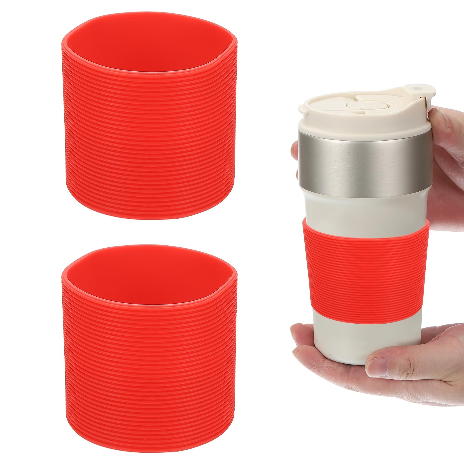 sourcing map 2Pcs Silicone Water Bottle Boot, Silicone Cup Protector, Anti-Slip Protective Sleeve Bottom Accessory for Stainless Steel Water Bottles,Red