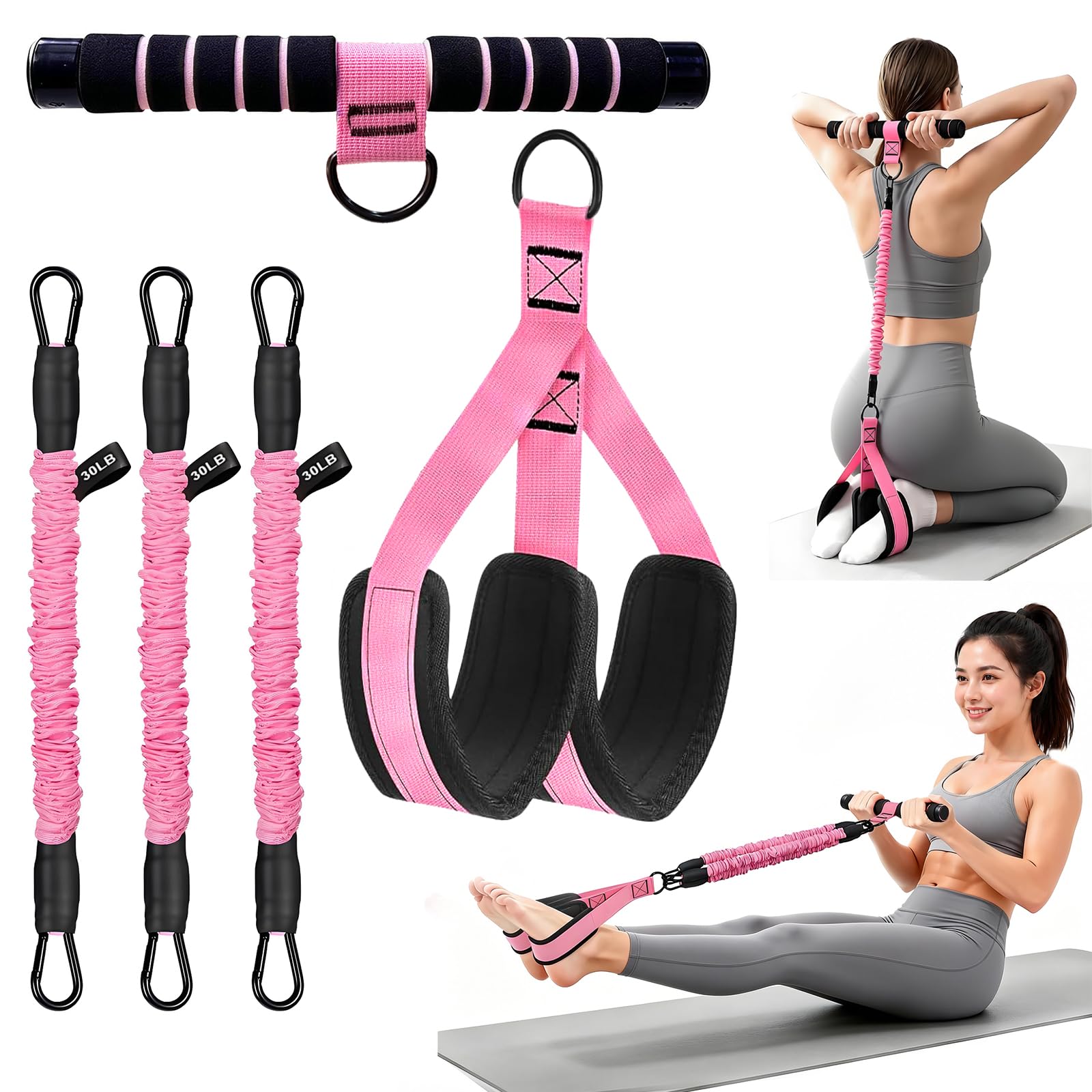 Laaorr Pedal Resistance Bands with Handle Upgraded 3 Tube Adjustable Multifunction Pedal Resistance Band for Ab Waist Arm Leg Pilates Core Workout Equipment Sit Up Full Body Training Tension Rope