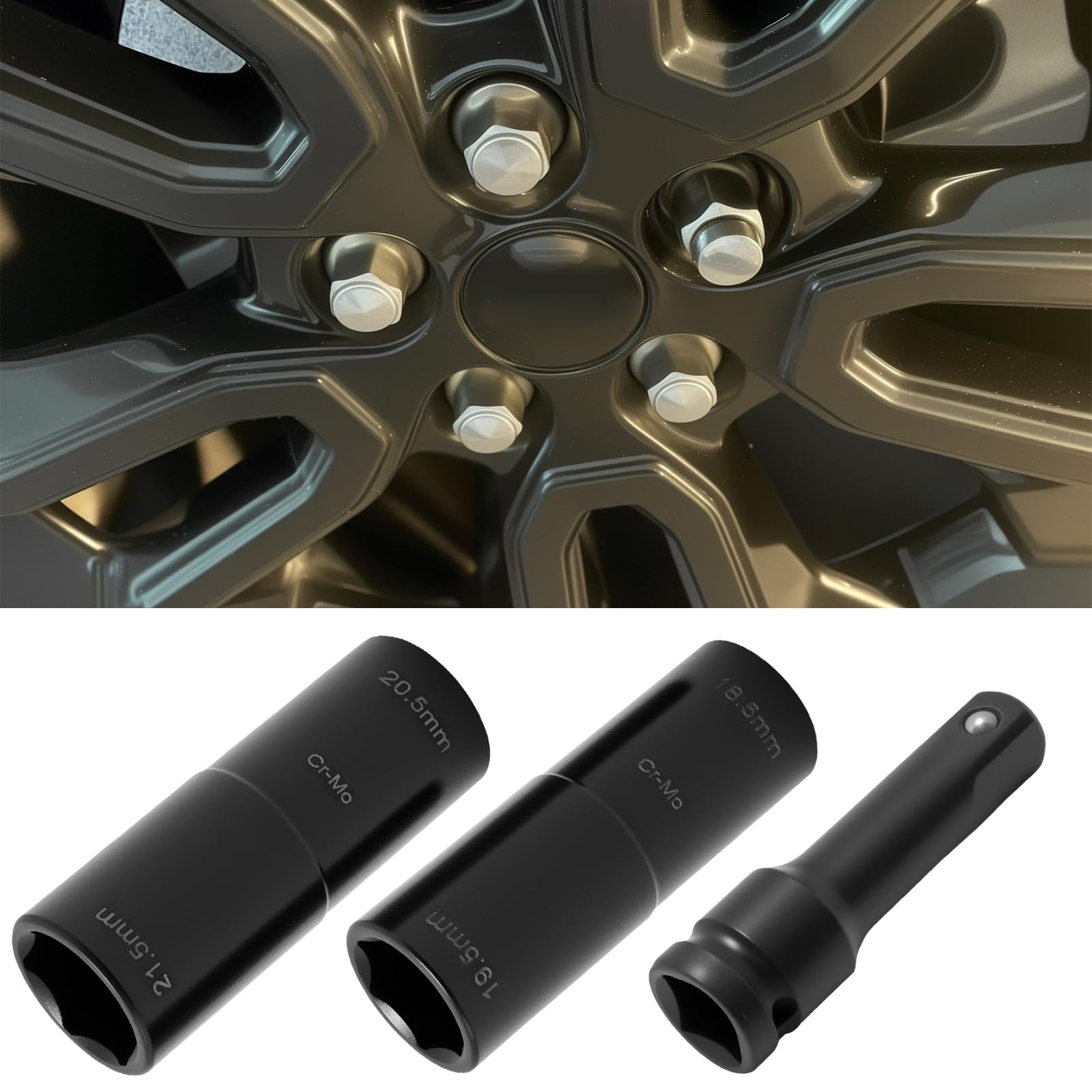 Hoypeyfiy Radmutter Nuss Kit, Mutterngrößen 19,5, 18,5, 20,5, 21,5 mm, Doppelendiger Naben-Schraubenschlüssel, Ersatz für Ford, Land Rover, Ersatz für Jeep