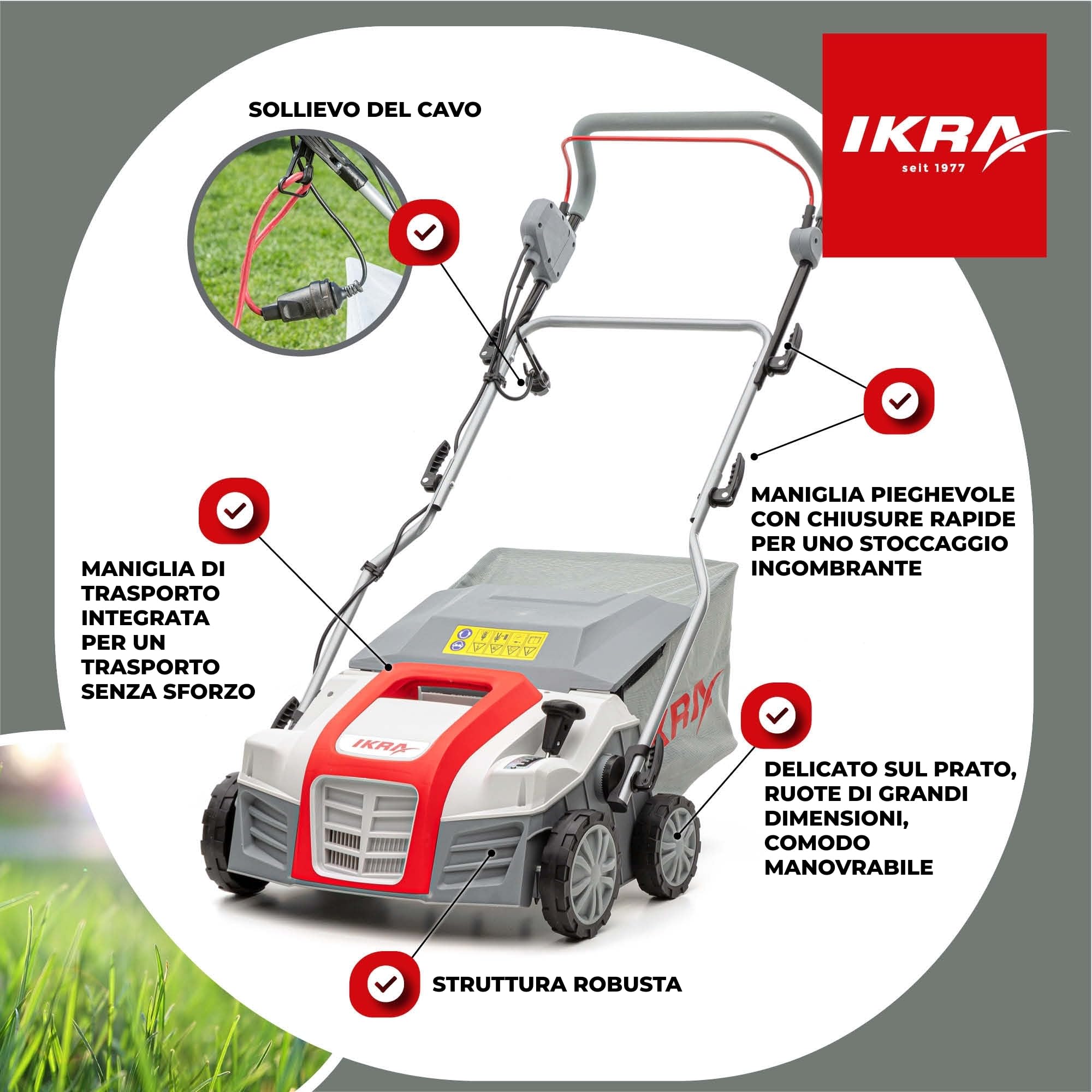 IKRA IEVL 1840 Scarificatore Arieggiatore Elettrico 1800W 230V Larghezza 40cm Cesto 55l