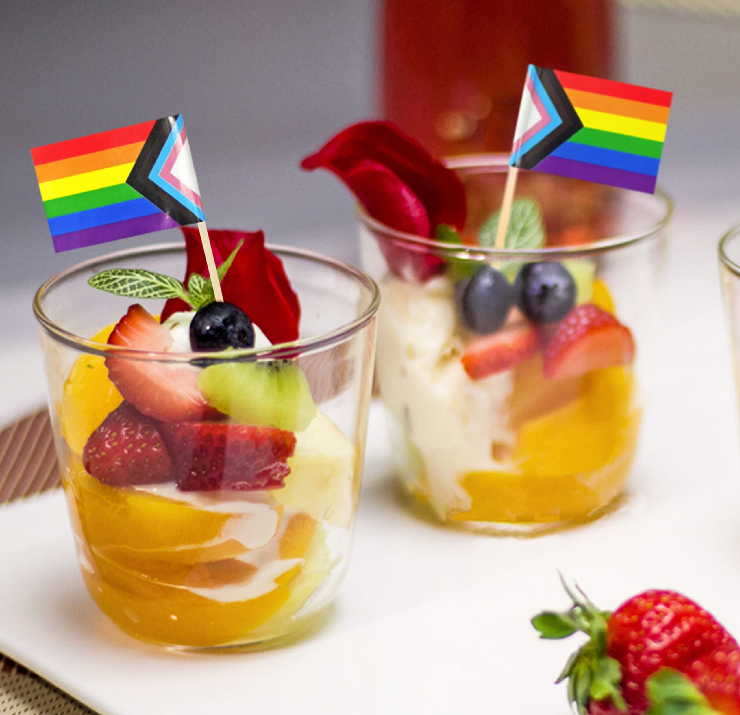 QQSD - 100 x Zahnstocher mit Regenbogen-Flagge (Progress Rainbow)