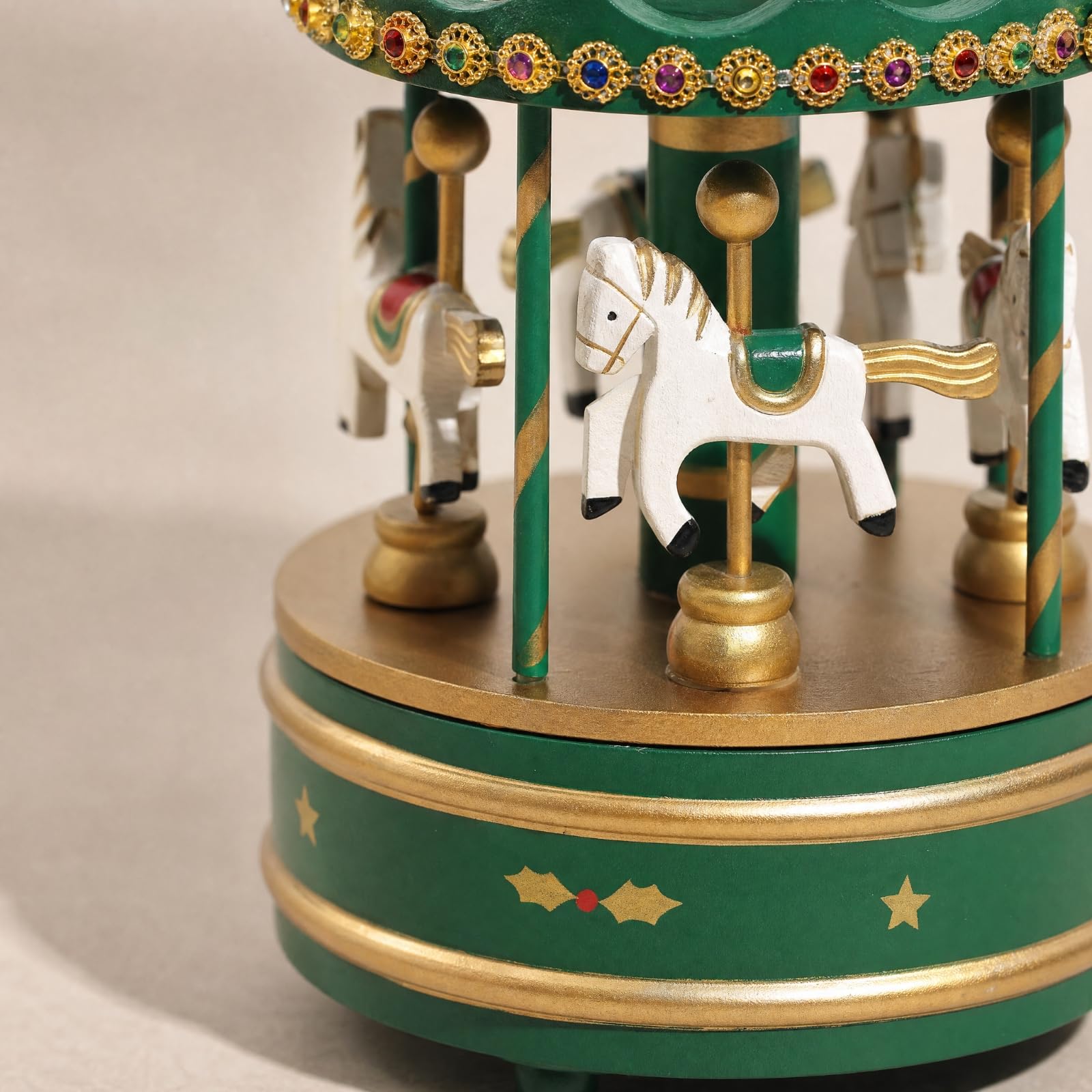 Milageto Caja Música Carrusel Navideño Decorativo Carrusel Musical Madera Tradicional Caja Música con para Exposición Navideña, Escritorio, Oro