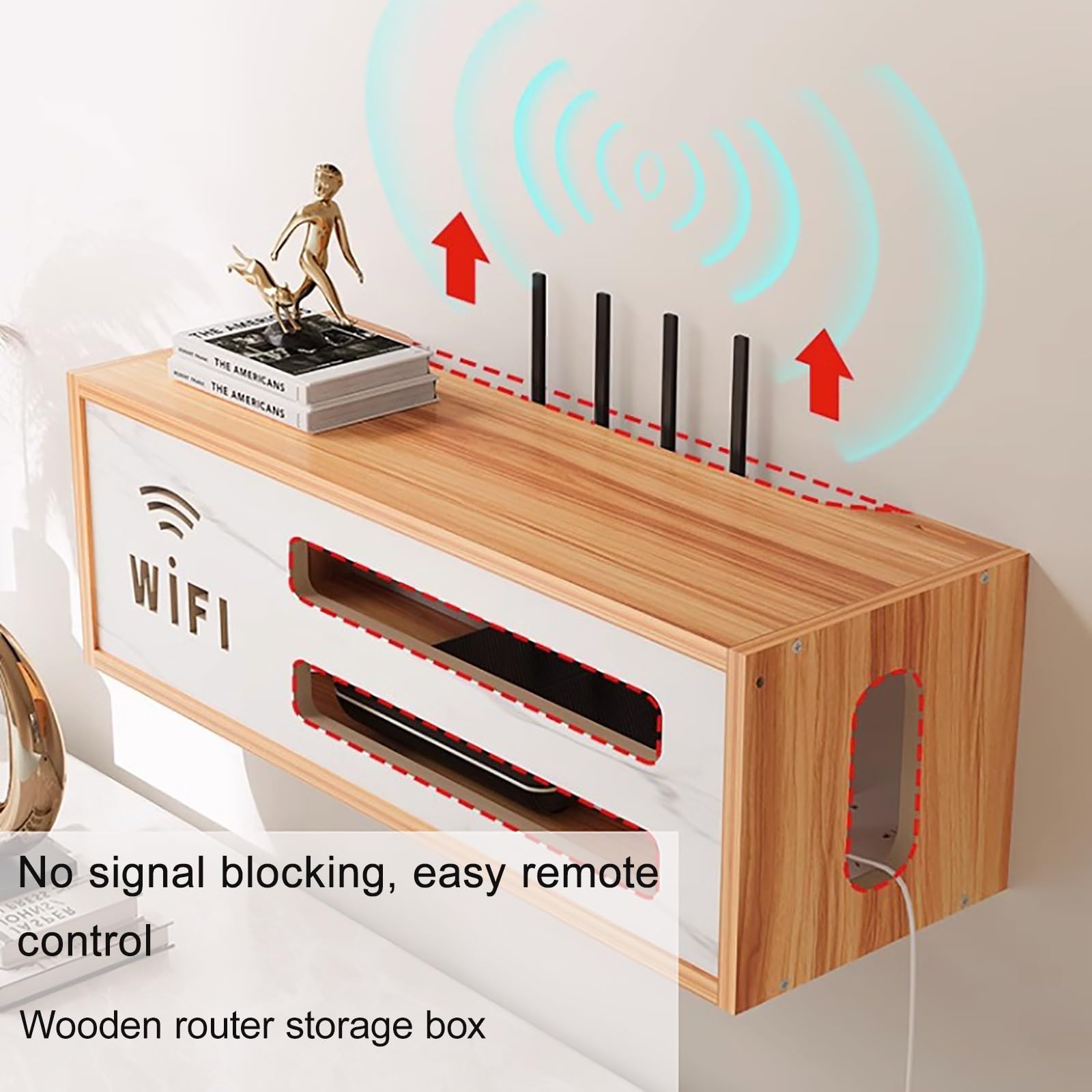 Boîtier de Rangement Mural en Bois pour routeur WiFi, Meuble de Rangement multimédia Grande capacité pour Chambre, Salon, Bureau et Maison