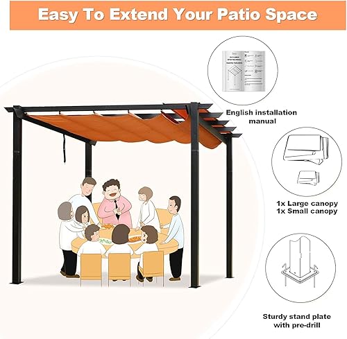 Miniatura 3 de Dimi - Pérgola retráctil de aluminio de 10 x 13 pies con toldo resistente a la intemperie para patio trasero, terraza, jardín, enrejado de uvas,