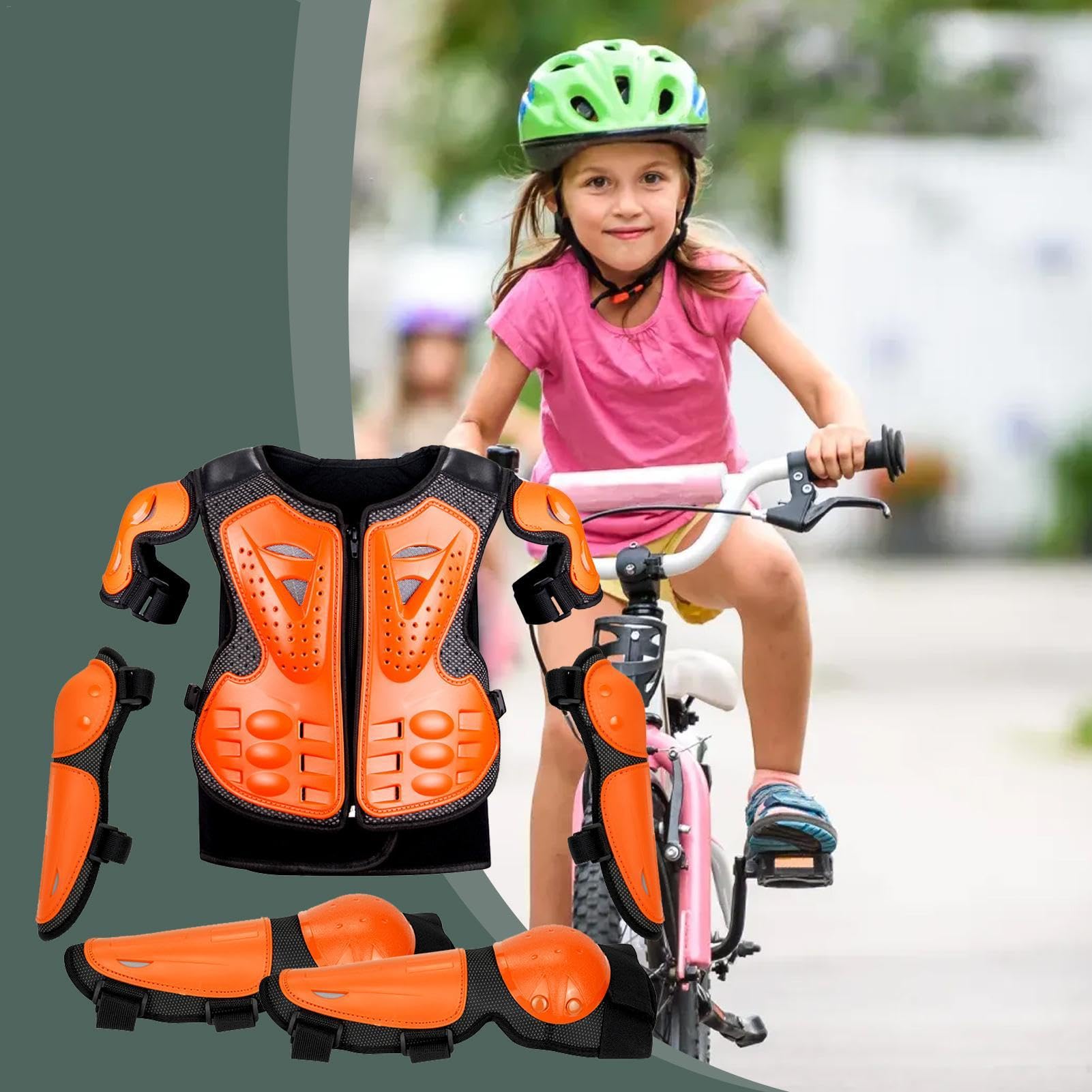 Kinder Brustschutz Motocross – Radfahren Schutzausrüstung | REIT-Schutzanzug mit Knie, Ellbogen, Arm, Schulterschutz, Motorrad-Körperschutz für Jugendliche und Kinder | Motorrad-Reitschutz, Kinder-Reitausrüstungs-Schutzanzug für Radfahren im Gelände