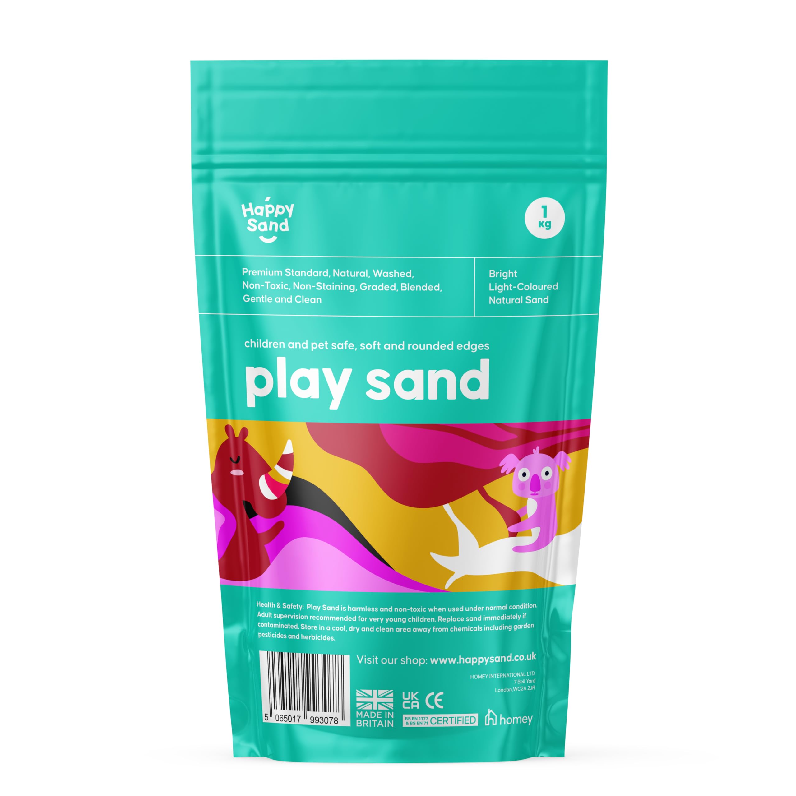 Leap Horse Children's Play Sand, 1KG Non Toxic, Premium Grade, Natural Washed Play Pit Sand Bag, Safe for Kids, Pets and Aquarium, Tested to BS EN 1177 Standards