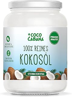Coco Cabana 100% reines Kokosöl 1l Premium-Qualität, vegan, glutenfrei, laktosefrei, Verwendung als Kochöl, Feuchtigkeitsc...