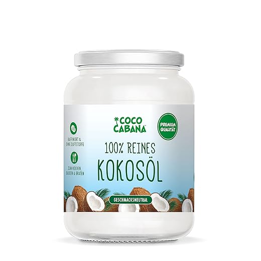 Coco Cabana 100% reines Kokosöl 1l Premium-Qualität, vegan, glutenfrei, laktosefrei, Verwendung als Kochöl, Feuchtigkeitscreme oder Shampoo "Verpackung kann variieren"
