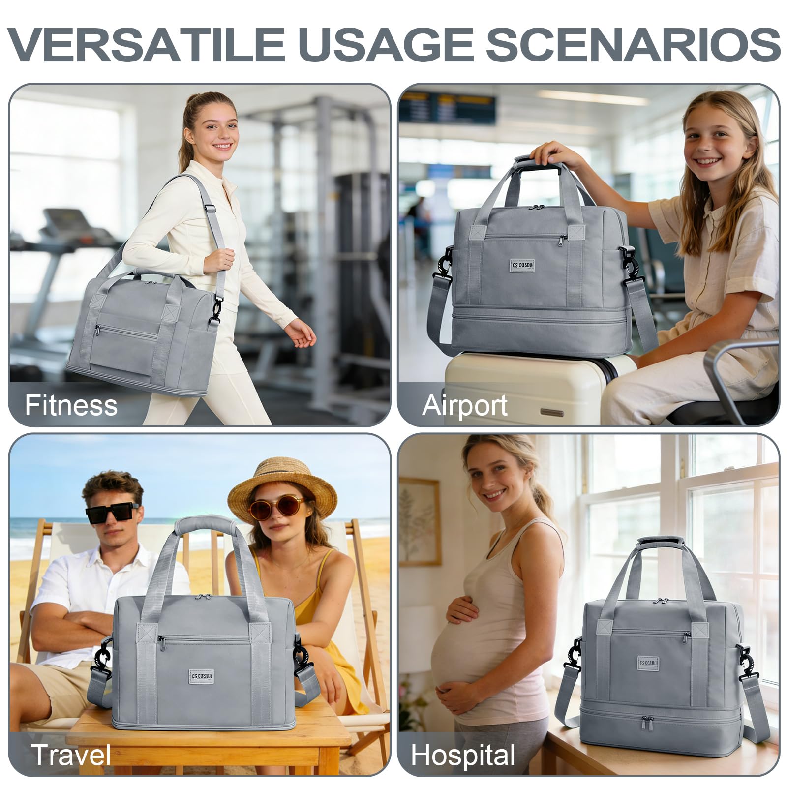 CS COSDDI Travel Bag, Overnight Bag with Shoes Compartment & Wet Pocket, Weekend Bags for Water Resistant Haspital Bag Gym Duffle Bag Women Men Holdall Bag, for Ryanair Cabin Bags 40x30x20