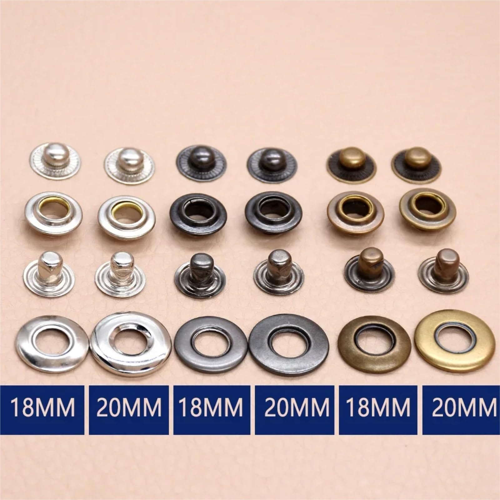 Snap Fasteners Botón Die 30 juegos de broches + moldes for máquina prensa | Herramientas de instalación de botones grandes(18MM-01)
