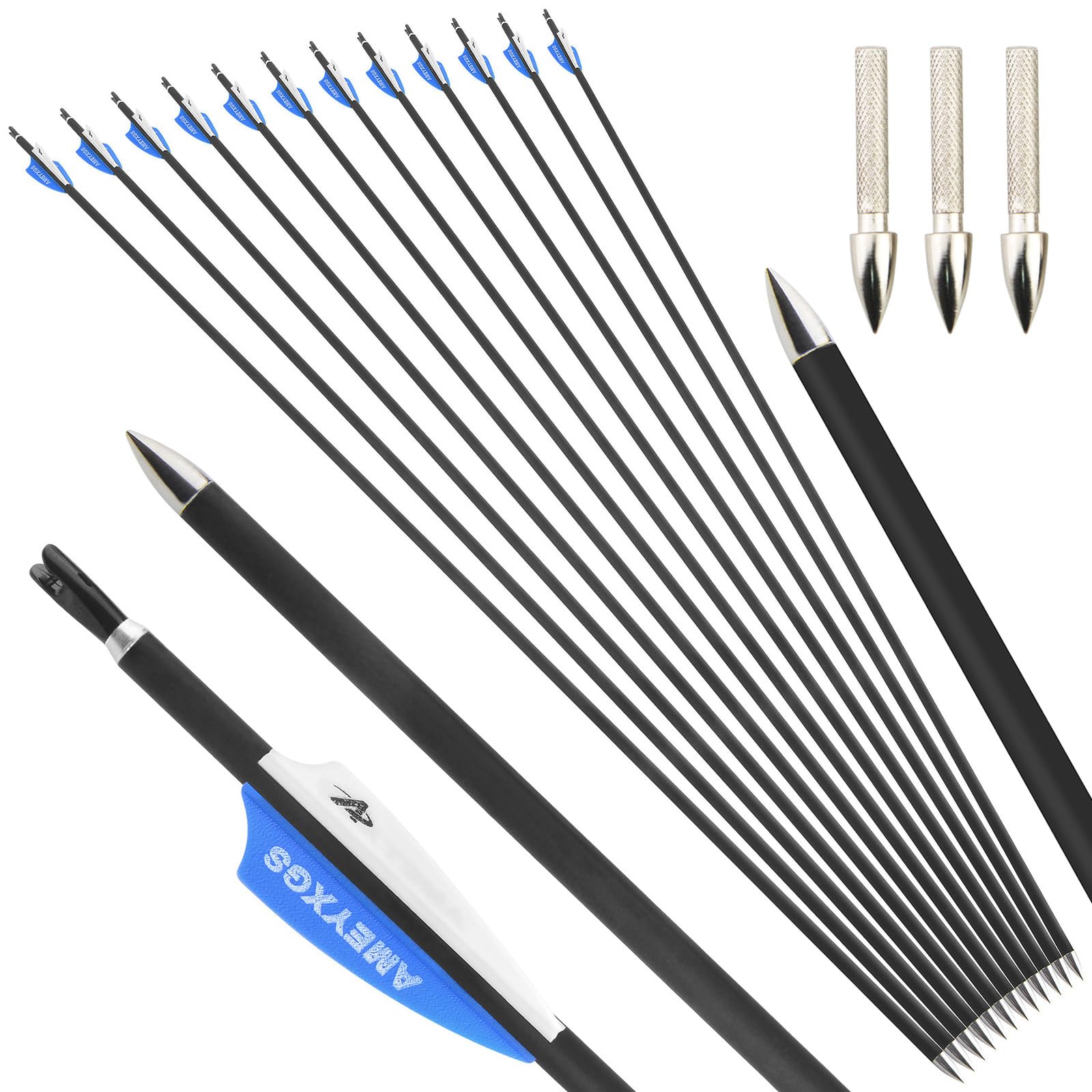 32" Flèches de tir à l'arc en Carbone ID 4,2 mm Flèches de Chasse 1000 Spine pour tir à l'arc composé et Classique et Arc Traditionnel 12/24 pcs