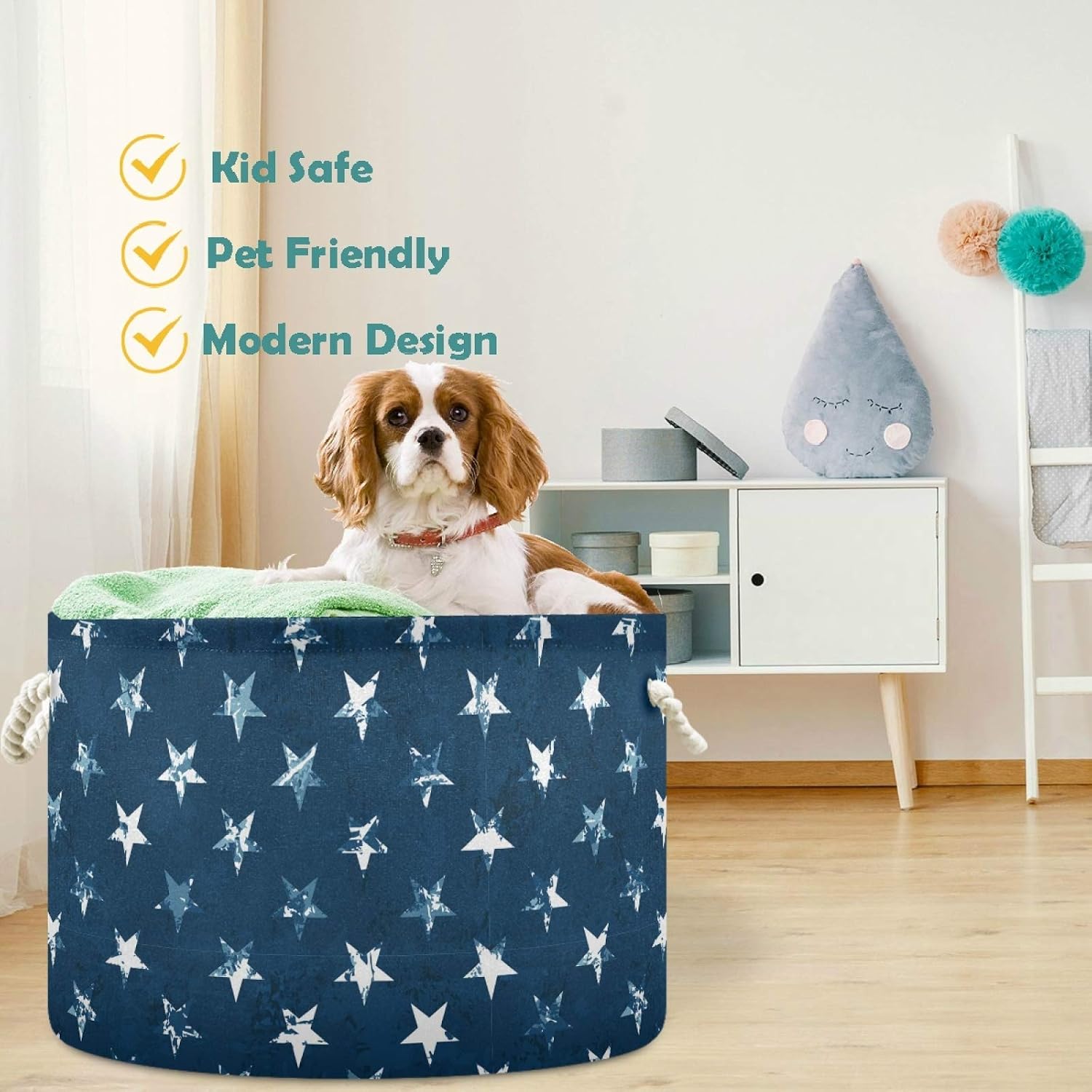 visesunny Storage Basket Abstract Star Of American Flag Nursery Hamper Canvas Fabric Toy Storage Organizer Bin Storage Box Laundry Basket for Kid Rooms,Playroom,Shelves,Toy Basket,Gift Basket