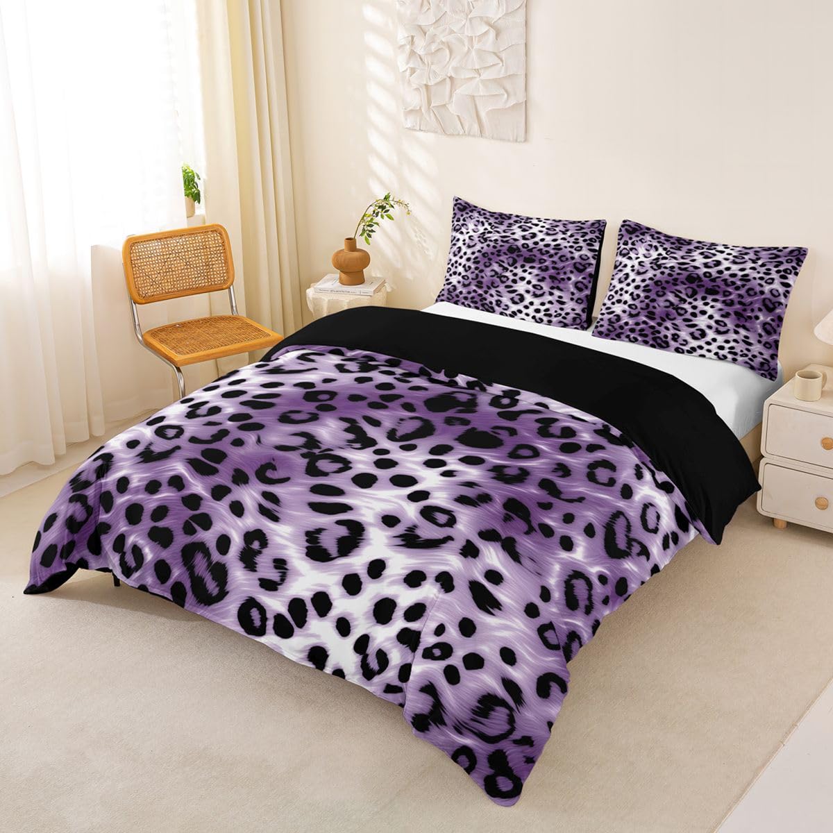 Homemissing Pink Leopard Duvet Cover King Size Boys Girls Animal Print Bedding Set Breathable Soft Cheetah Comforter Cover 3Pcs Modern Ombre Effects Bedroom DecorSafari