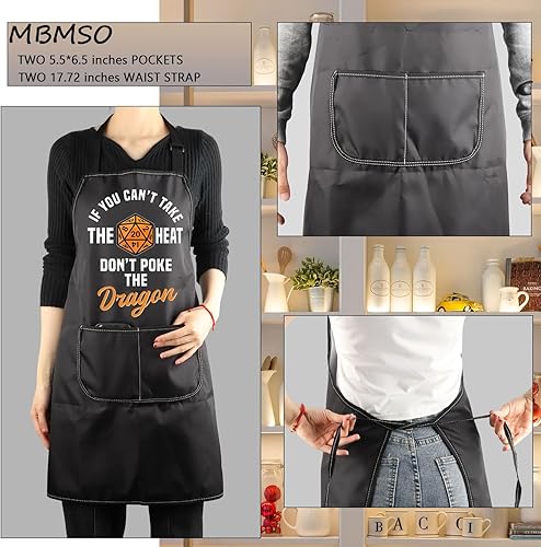 Miniatura 3 de MBMSO DND - Delantal de dados con bolsillos, para videojuegos, regalo divertido para amantes de D&D, para jugadores, cocina, dragón