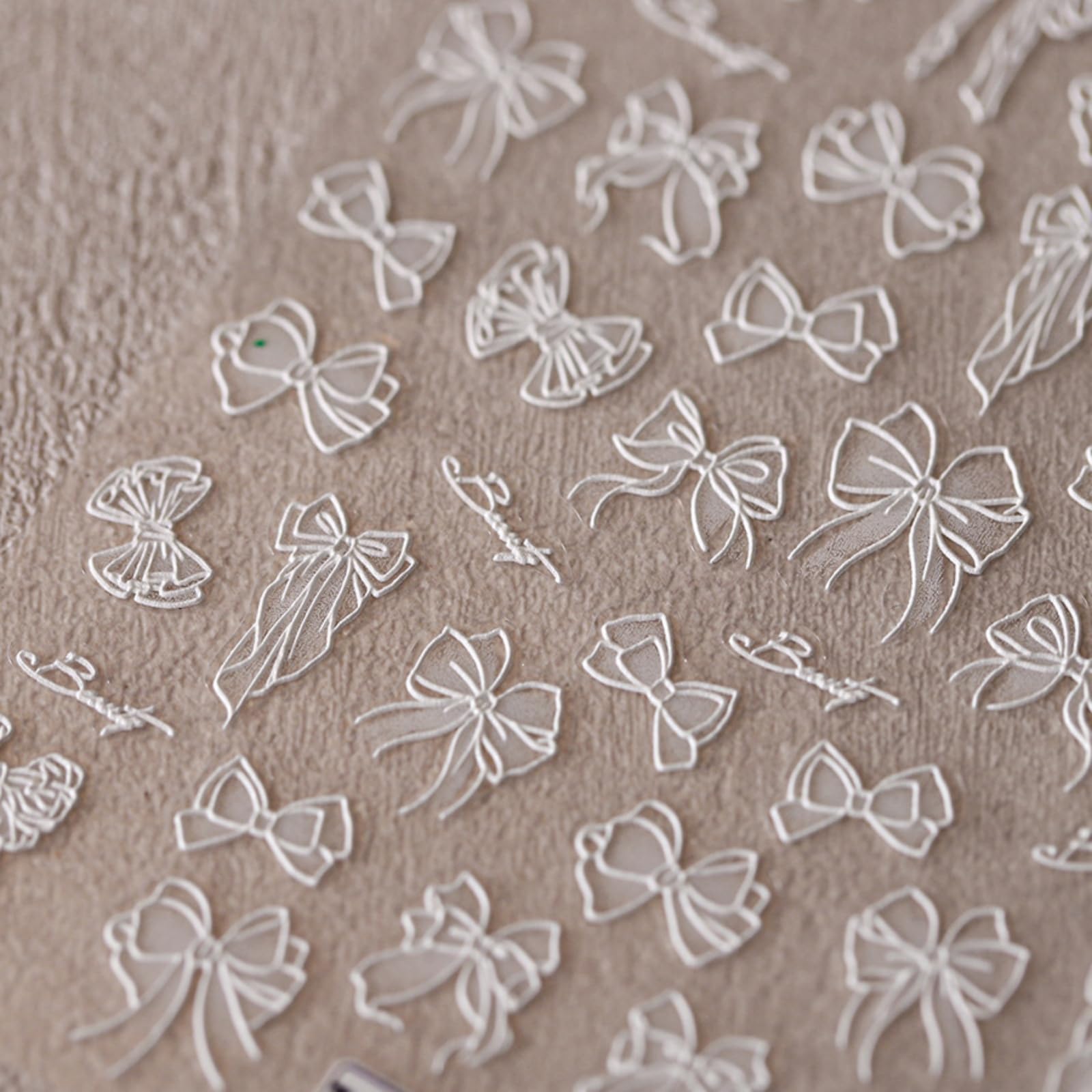 5D Embossed Bow Nail Stickers for Nail Art White Bow Kont Nail Art Stickers Self-Adhesive for Women Manicure Charms Supplies 1 Sheets
