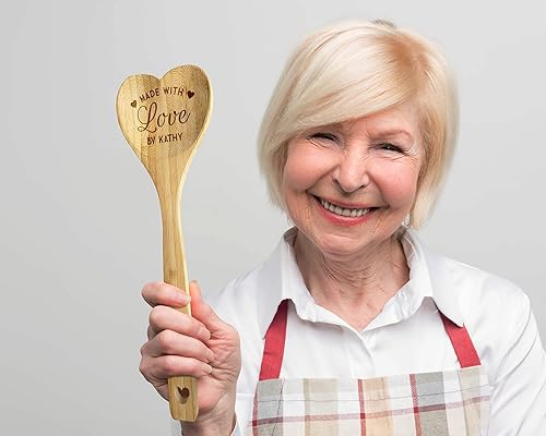 Miniatura 2 de Espátula de bambú de madera en forma de corazón personalizada  para mujeres  hombres  inauguración de la casa  aniversario  parejas  chef