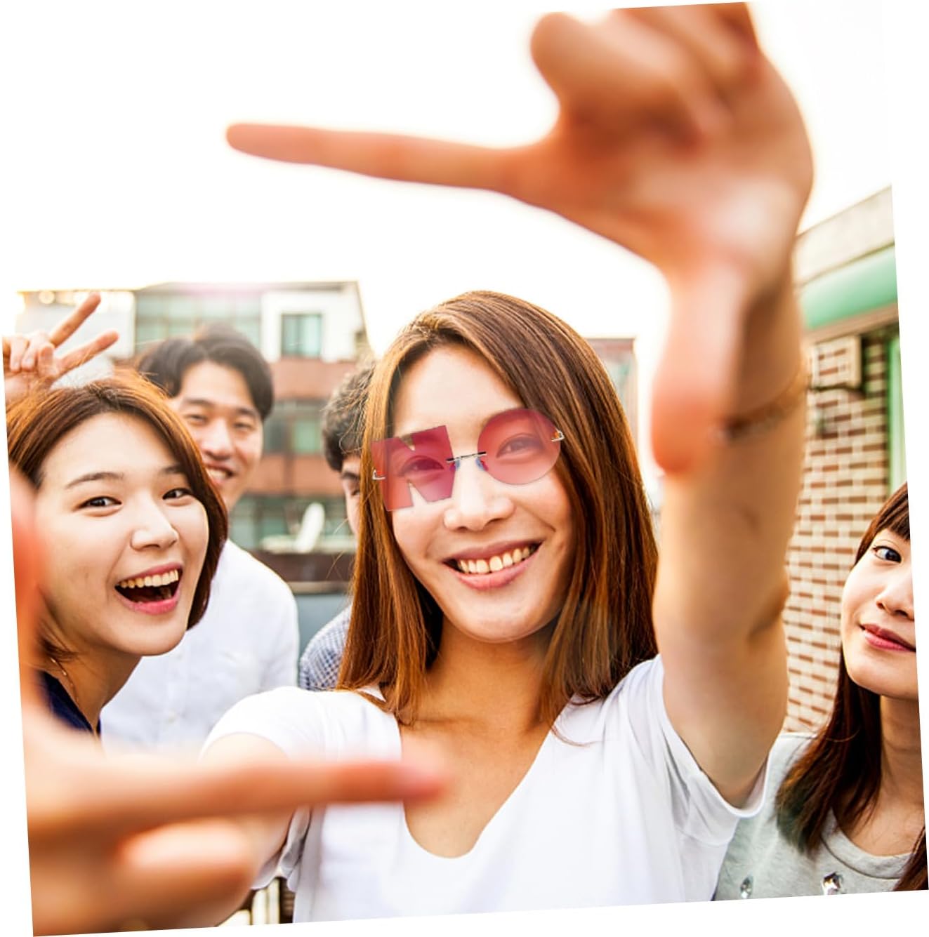 Unomor Fashion Alphabet Sunglasses for Men Women Lightweight Sun Glasses with Stylish Red Lens Gold Frame Party Photo Props Beach Eyewear Chic Retro Style Eyewear