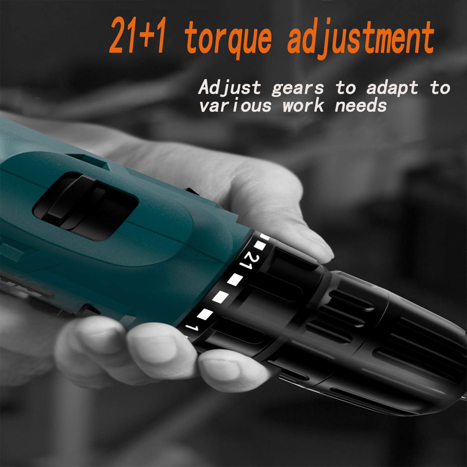 Taladro Percutor Motor Brushless con 2 velocidades 25V+2 baterías de iones de litio+25 Nm+10 mm Mandril Portabrocas Automatico,Taladro con Percusión