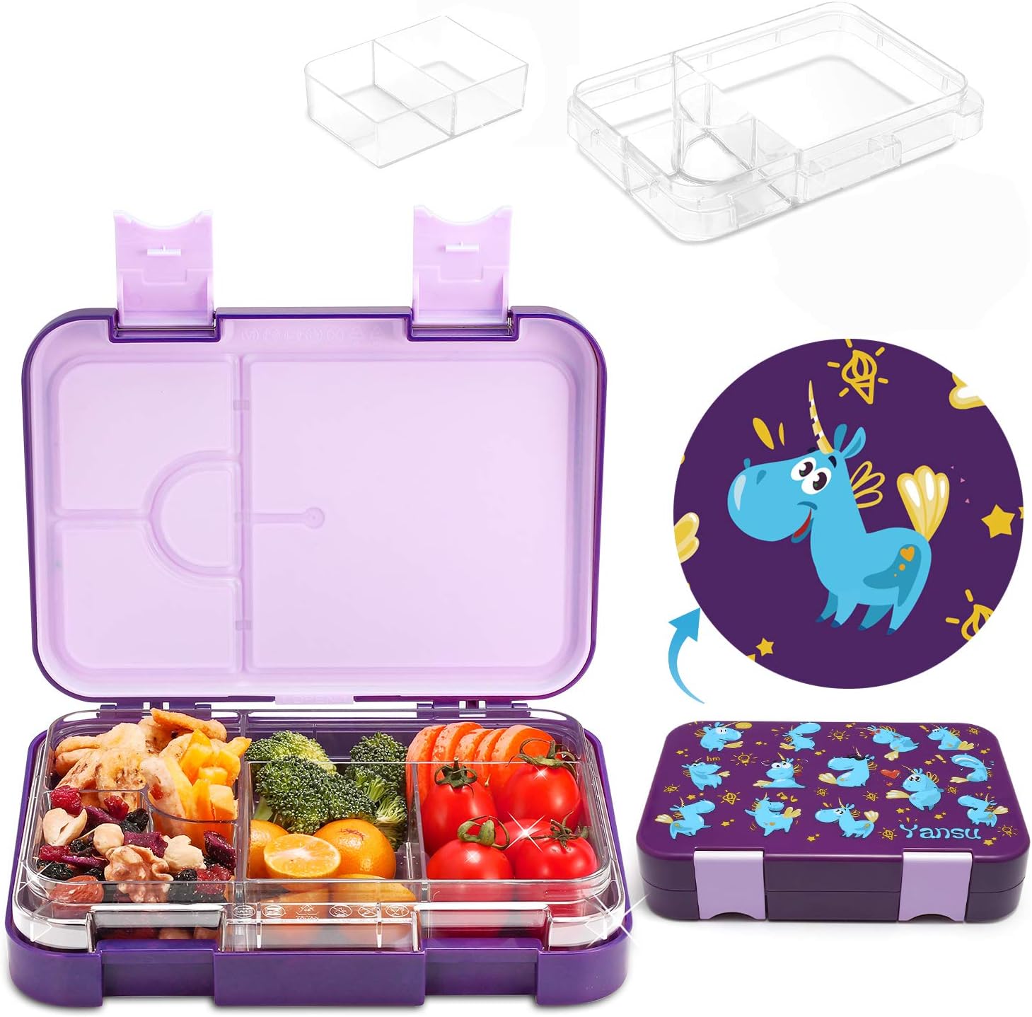 Yansu Kids Bento Box Leakproof 6-Compartment Cute Bento Lunch Box for Kids Toddler Meal Snack Packing Food Storage Travel School Lunch Container Freezer Microwave Safe Lunchbox