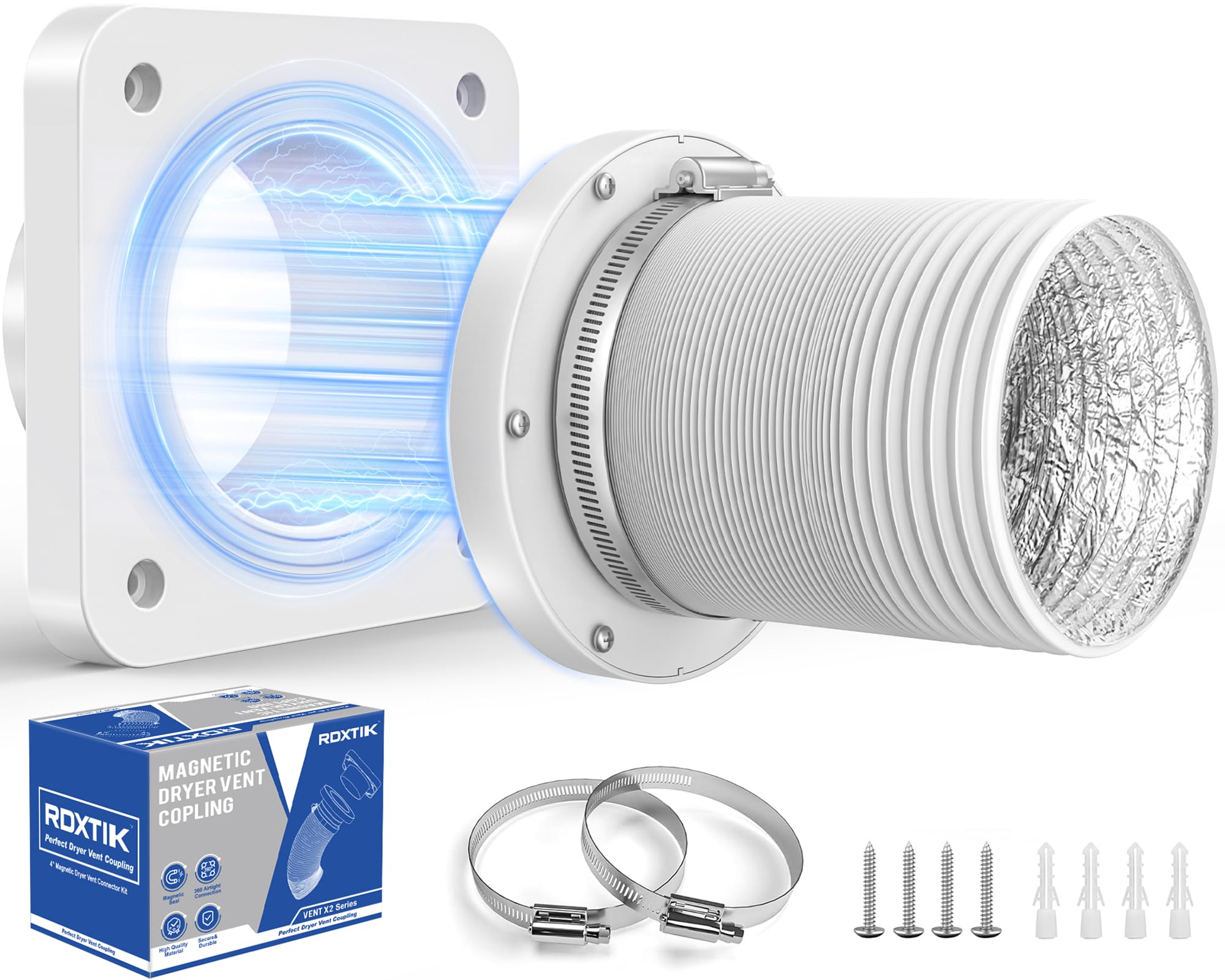 RDXTIK Magnetic Dryer Vent Connector, DV180 Airtight Seal Dryer Vent Coupling Kit with 4" 3.3ft Duct, Easy to Clean