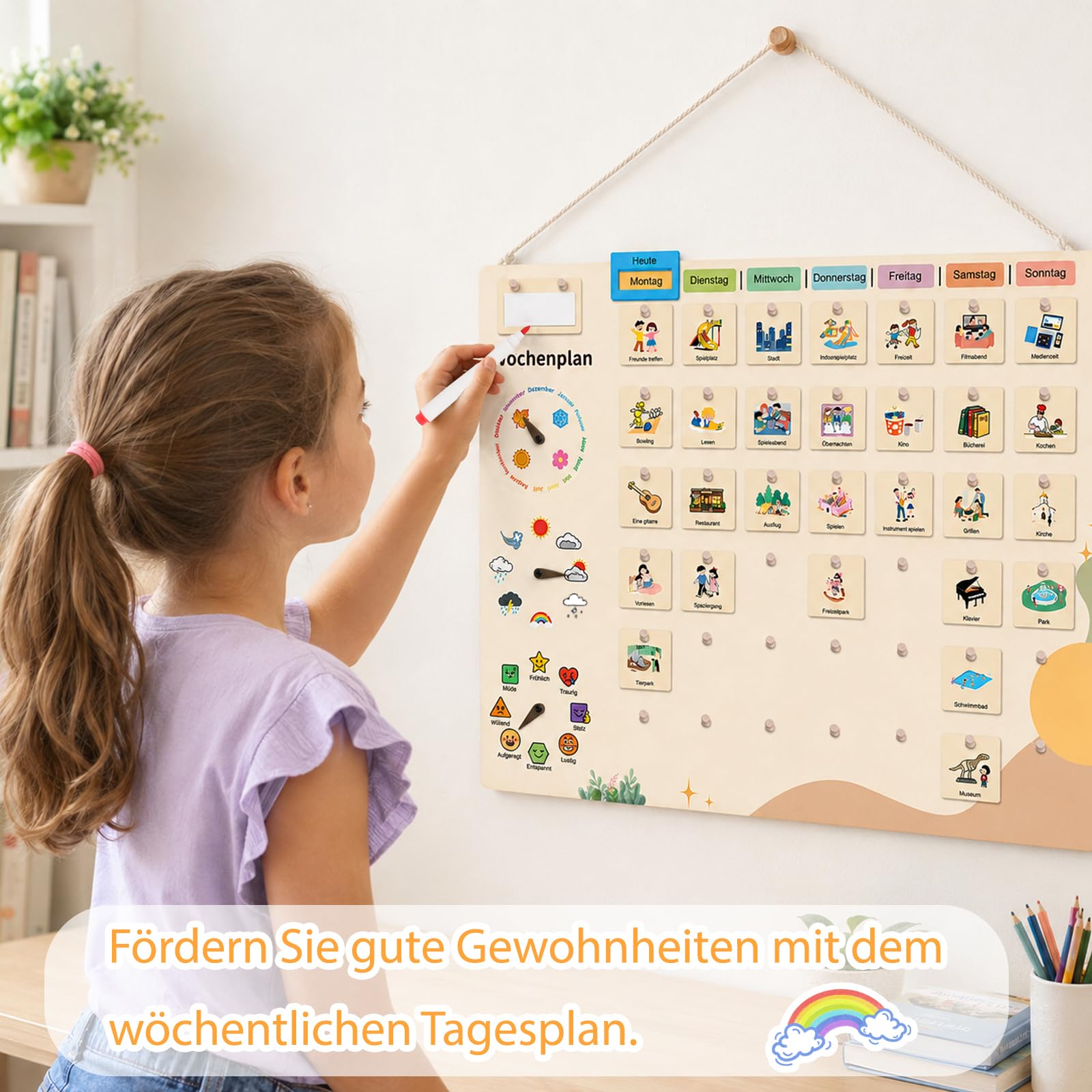 Planner Settimanale Bambini Montessori in Legno con Carte Attività