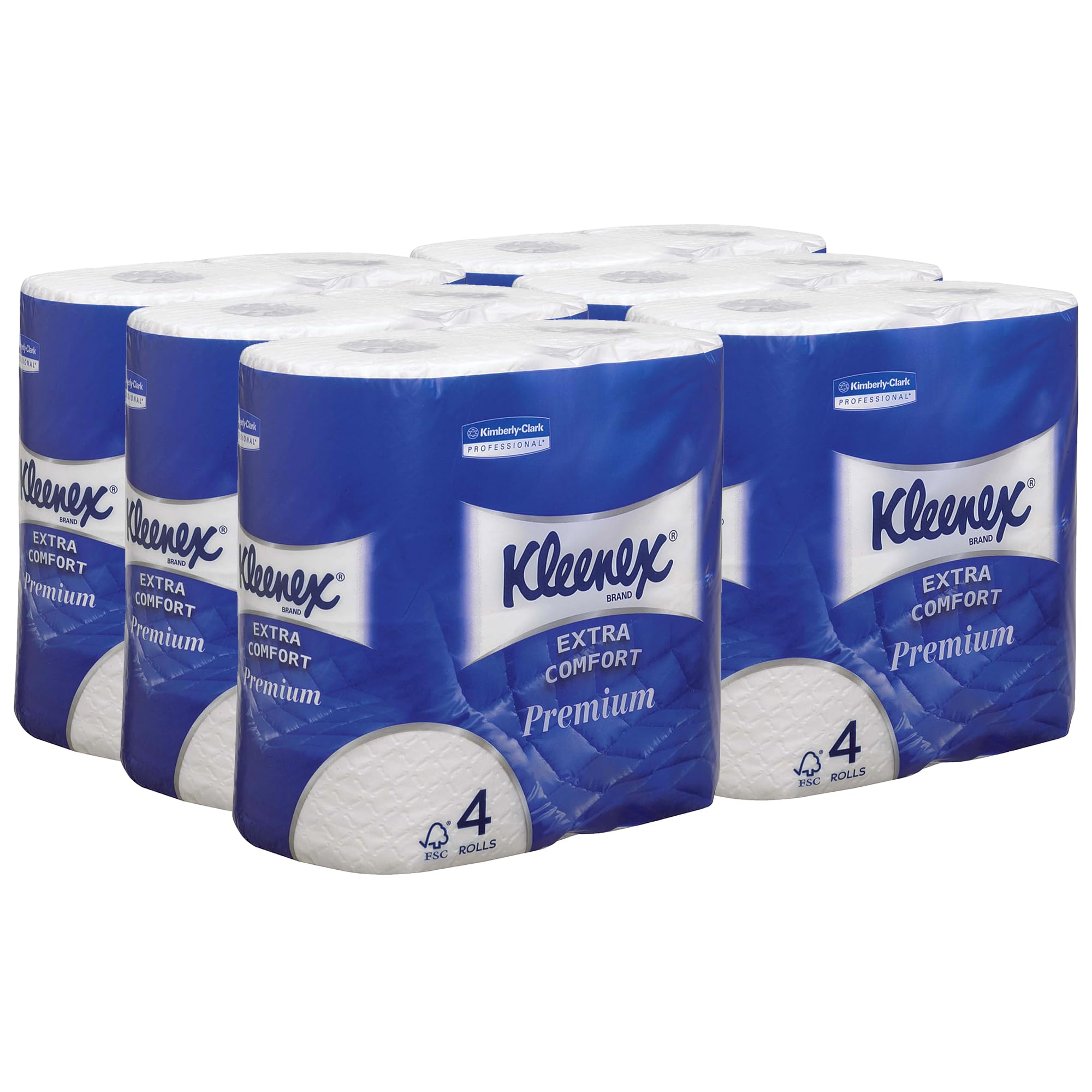 Kleenex Extra Confort Carta igienica, 4 veli, morbidezza ottima, Con Certificazione FSC, 24 Rotoli Piccoli da 160 Fogli, Premium, Bianco, Nr. Articolo 8484