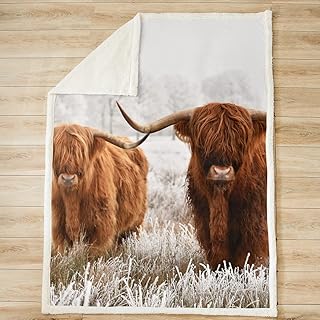 Highland Cattle Pattern Throw Blanket Highland Cow Blanket for Kids Boys Girls Farmhouse Cow Landscape Blanket for Chair Office Room,Throw (50 x 60 Inches)