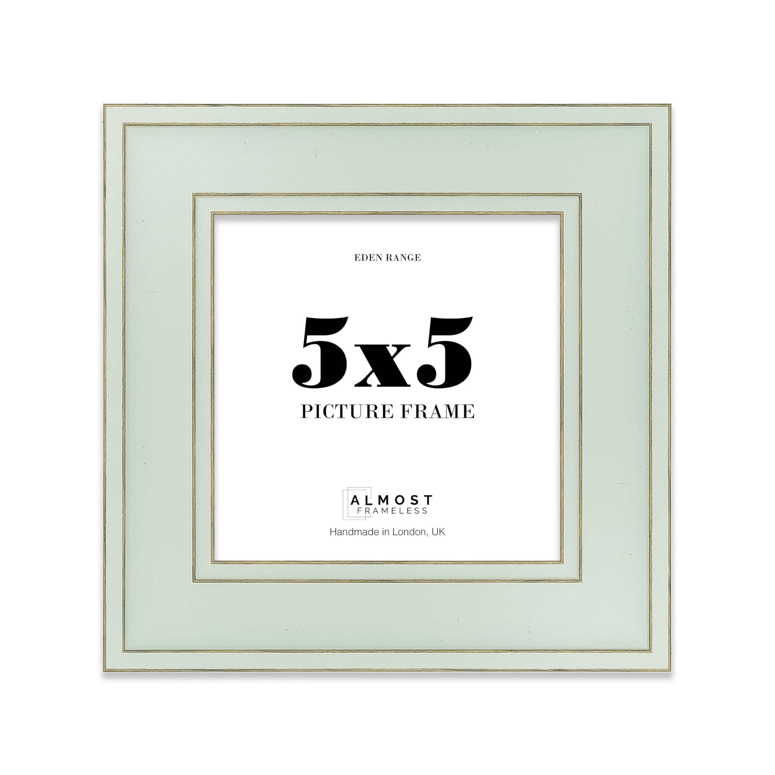 5x5 Sage Green Picture Frame - Shabby Chic Photo Frame with Distressed Finish, Gold Trim, Wall Hooks and Kickstand, 37mm Edge - 1 Pack