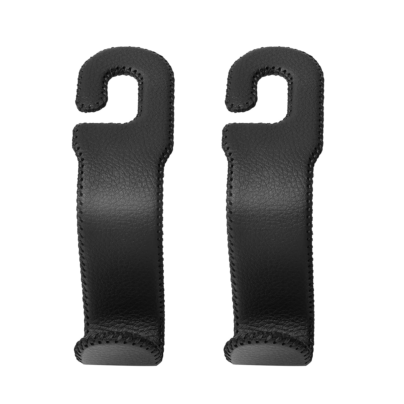 AMVOYOA Leather Car Seat Hooks - U-Shaped Purse Holder for Car, Fully Leather-Wrapped Headrest Hooks for Purses, Bags & Coats, Durable Seat Back Organizer for Travel & Daily Use (Black, 2 Pack)