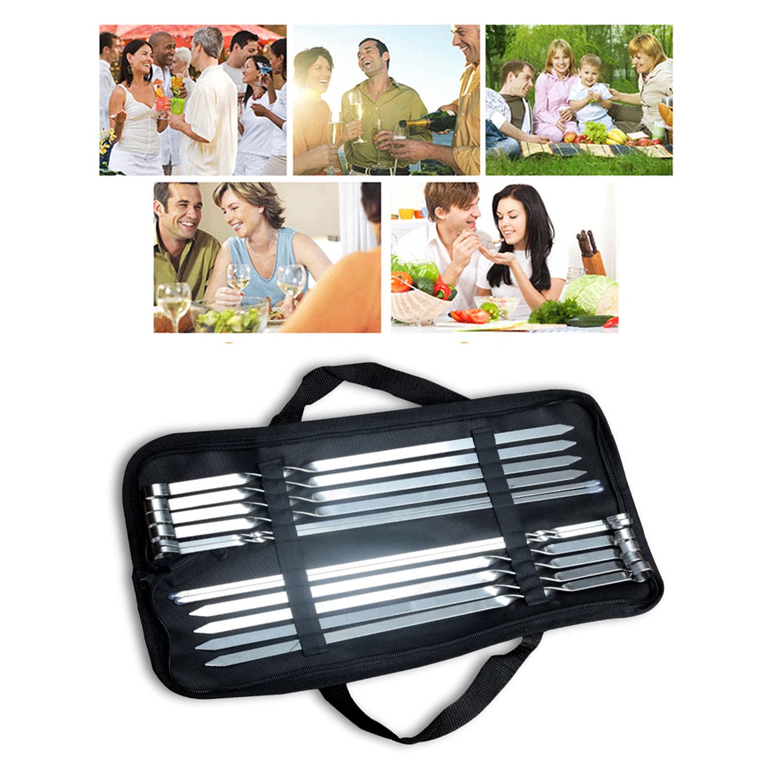 12 spiedini per barbecue in acciaio inox, sicuri da usare, per grigliare picnic e attività all'aperto