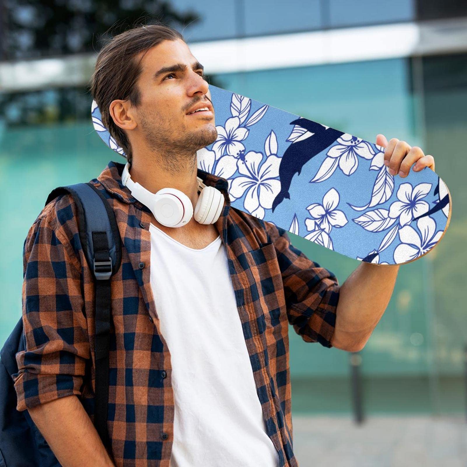Hibiscus Whale Lot de 2 feuilles de papier abrasif pour skateboard Bleu